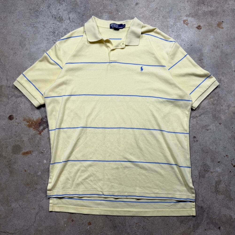 VTG 90s Polo Ralph Lauren Yellow & Blue Striped Polo Shirt Size XL